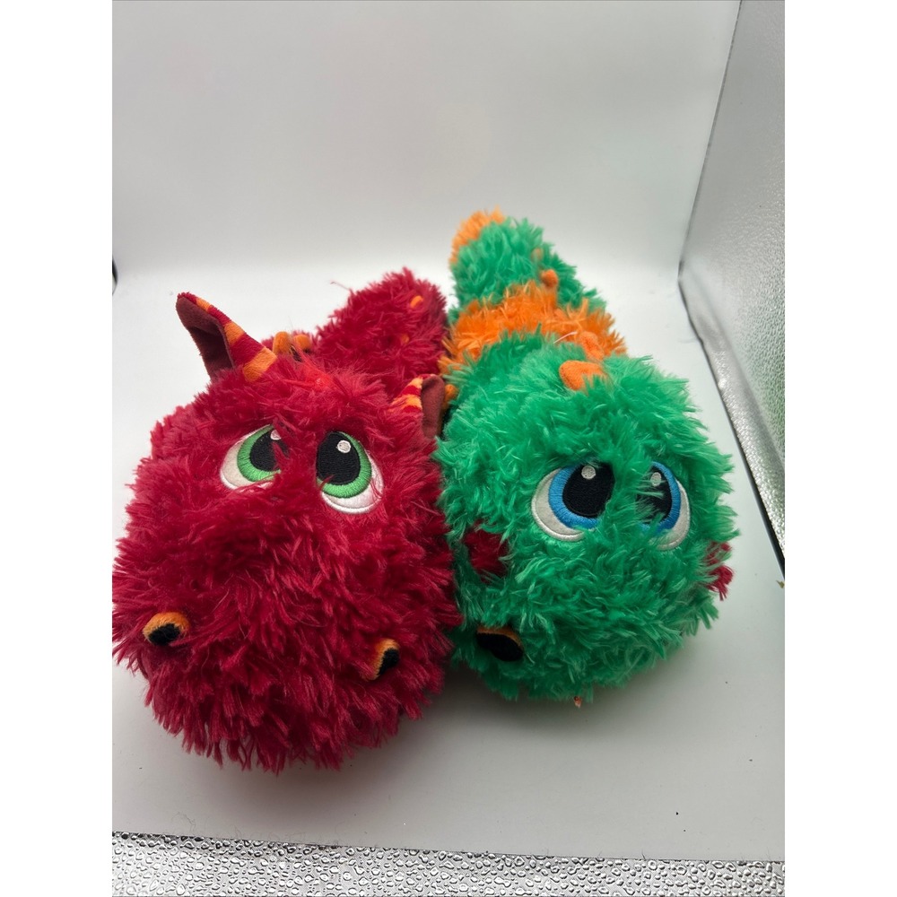 Stuffies Puzzlers Plush Dragon Set Red Green Shaggy Monster Zipper Pocket 2014